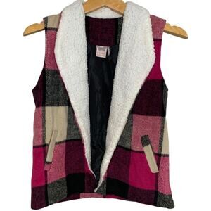 All Seasons Vest Girls Large 10/12 Wool Blend Pink Black Cozycore